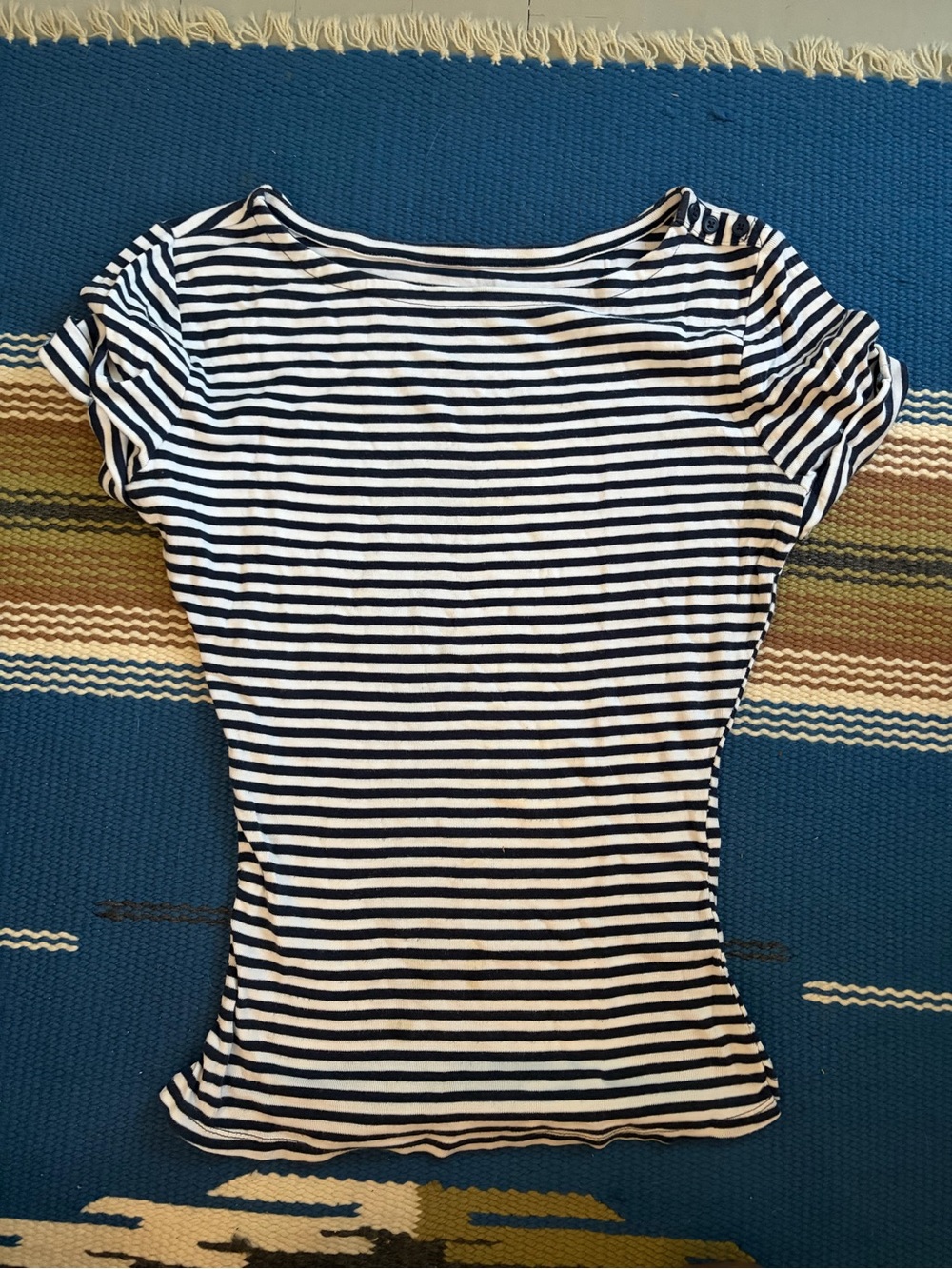 Nautica Navy and White Striped Short Sleeve Tee